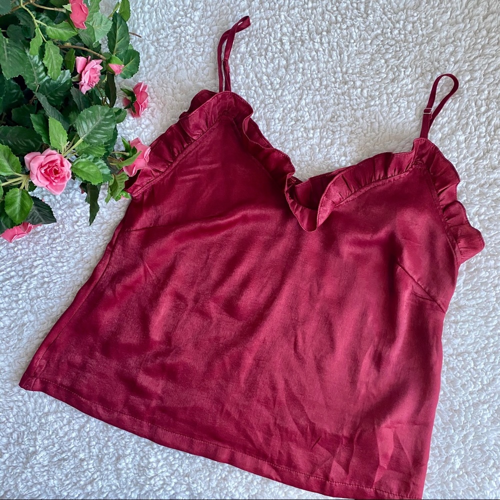 Red Satin Micro Ruffle Camisole